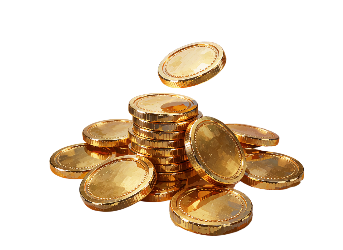 Stos błyszczących złotych żeton&oacute;w symbolizujących bonus Crypto Welcome do 20 000 USDT w WestAce Casino