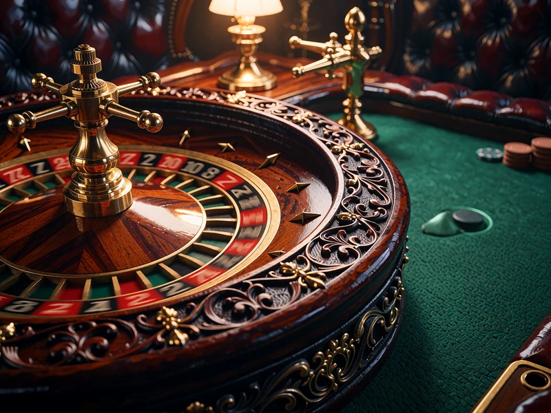 Koło ruletki z mahoniu i mosiądzu w kasynie na żywo WestAce Casino